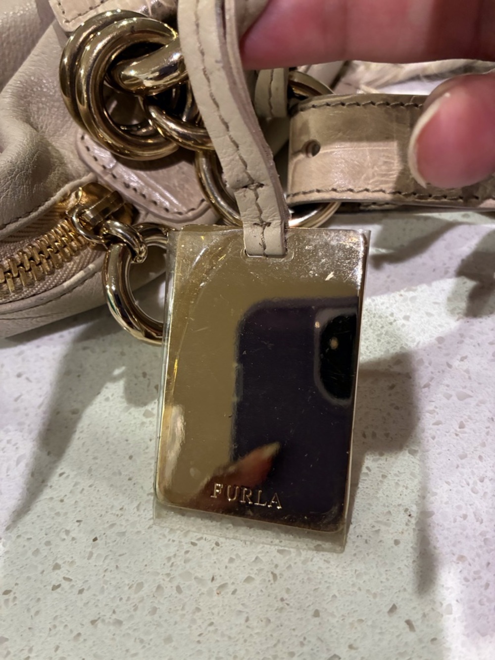 Furla Beige Leather Belt Bag / Crossbody w/ Gold Hardware - Picture 13 of 16